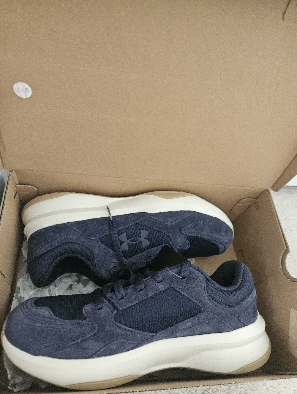 NWT Under Armour UA Edge Suede Mens 9.5 Navy Blue Charged Sneakers